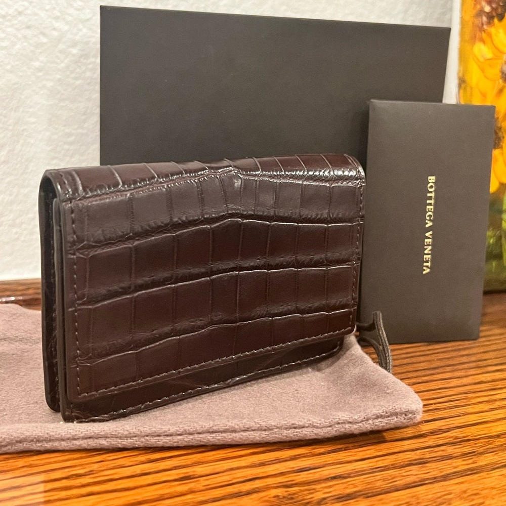 Bottega Veneta Crocodile Card Wallet-Brown